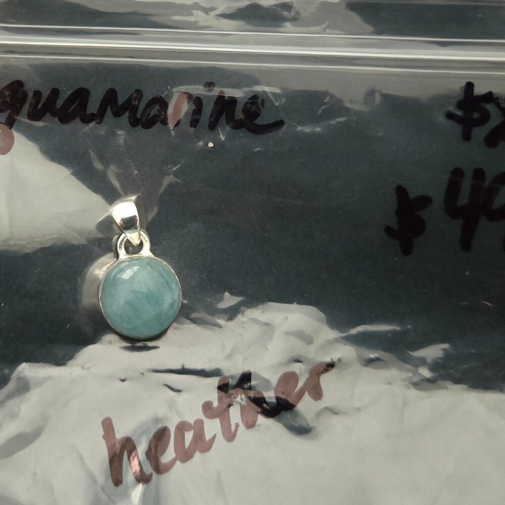 Sterling Silver Round Aquamarine Pendant - Natural Gemstone